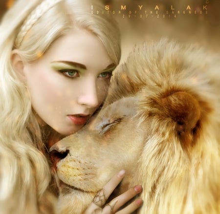 Compassion - fantasy, lion, lady, model