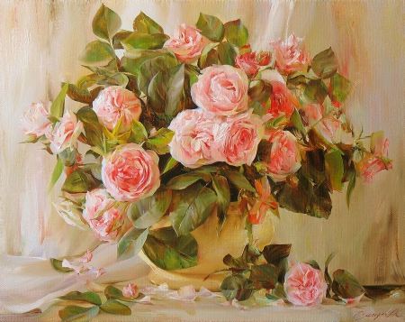 Painting - flowers, painting, roses, pink