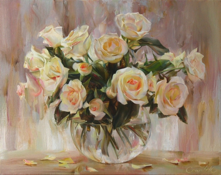 Painting - roses, pink, flowers, painting, abstract