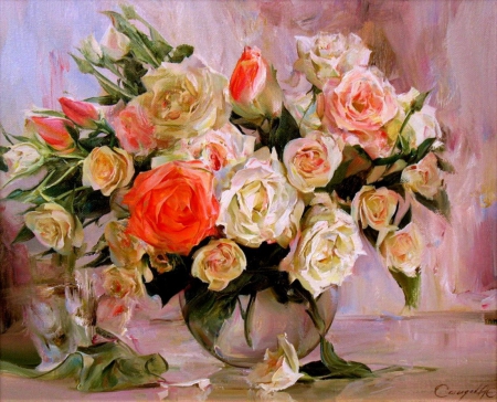 Painting - painting, abstract, roses, pink, flowers