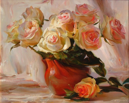 Painting - flowers, roses, abstract, painting, pink