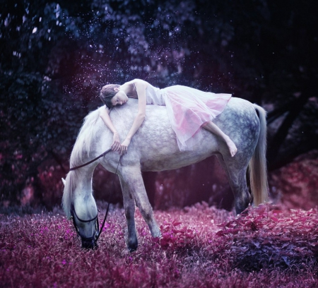 :) - purple, girl, horse, pink