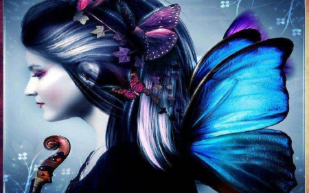 cherie the butterfly - wings, butterfly, girl, blue