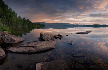 Crystal clear waters - beautiful, trees, water, clouds