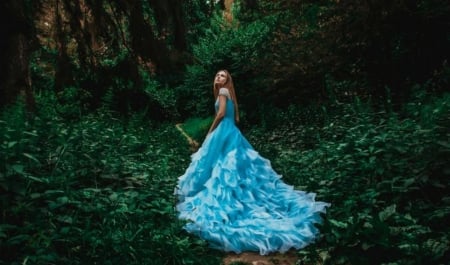 Looking for him - woman, beauty, dreams, princess, blue dress