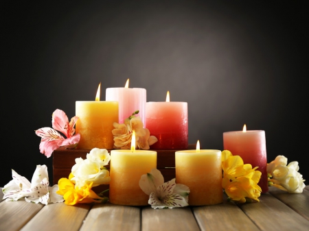 Beautiful Candles - flowers, candles, lighted, still life