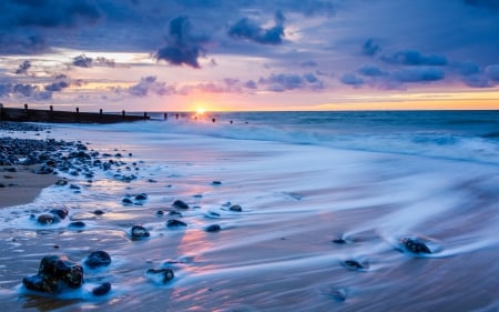 Rocky  Beach - beach, sea, stones, sun, sky