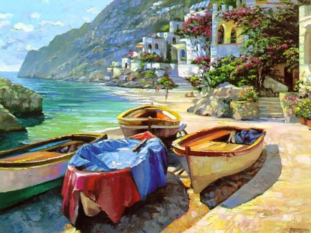 Memories of Capri - boats, abstract, summer, paintings, art, other