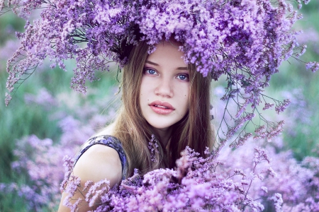 Beauty - beauty, lilacs, lady, model