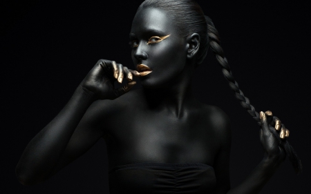 Black beauty - black, make-up, woman, model, girl, beauty, golden