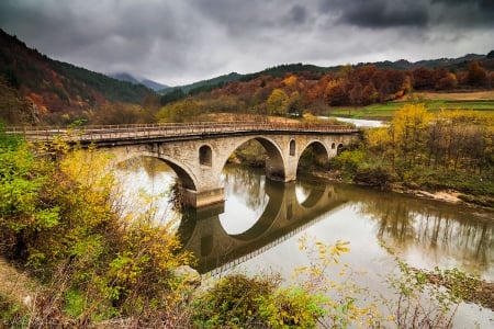 Across the River - water, hills, landscape, clouds