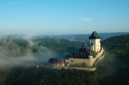 Karlstein Castle, Czech Republic - hills, nature, mist, landscape, building