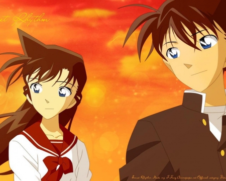 Ran & Shinichi - Cute, Detective Conan, Female, Sunset, Ran Mouri, Shinichi Kudo, Male