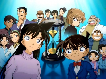 Detective Conan - Haibara Ai, Sonoko Suzuki, Agasa, Takagi, Detective Conan, Mitsuhiko, Genta, Ayumi Yoshida, Hourglass, Conan Edogawa, Mouri Kogoro, Ran Mouri, Sato, Megure, Hattori Heiji