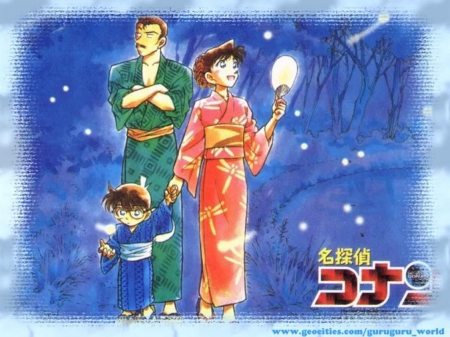 Detective Conan - Cute, Kogoro Mouri, Female, Kimono, Firefly, Megane, Detective Conan, Conan Edogawa, Ran Mouri, Male