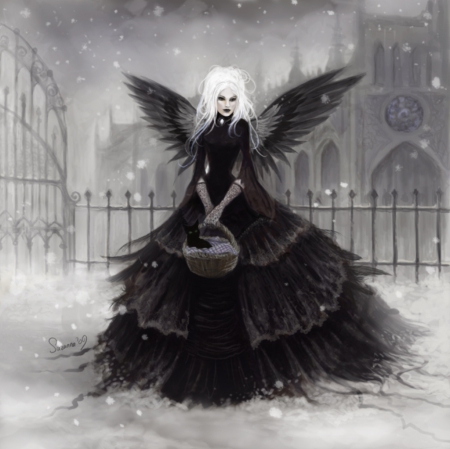 Graveyard Picnic - gothic, graveyard, dark, wings