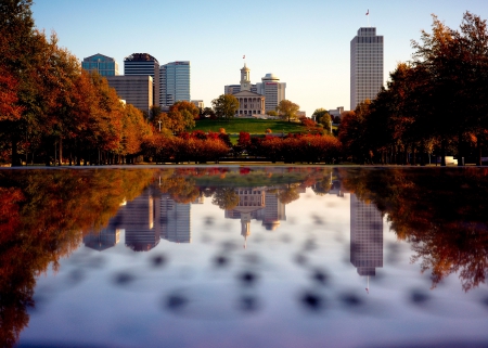 Nashville Autumn Cityscape - nashville, trees, cityscapes, nature, autumn, reflection, architecture, buildings