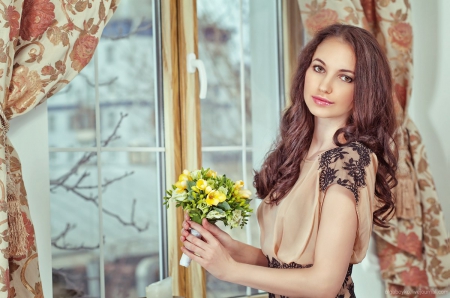 Beauty - flowers, face, lady, model