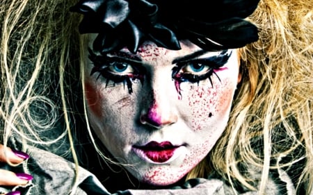 Cranky the Clown - woman, hat, girl, make-up, black, model, face, white, halloween, cranky the clown, pink, ancilla tilia