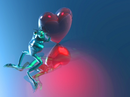 Charming Prince's love - love, glass, frog, heart, day, valentine, red, pink, blue, green