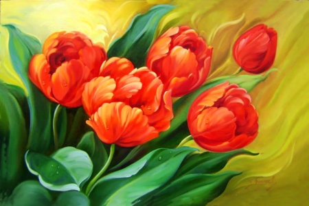 Painted flowers - pretty, tulips, beautiful, flowers, lovely, painting, art