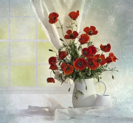 Still Life-red flowers- - flowers, still life, red, vase