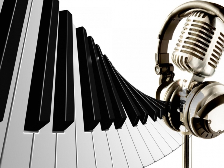 A Piano's Sound - piano, microphone, headphones, music, keys, keyboard