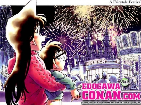 Detective Conan - fireworks, conan edogawa, cute, ran mouri, festival, detective conan