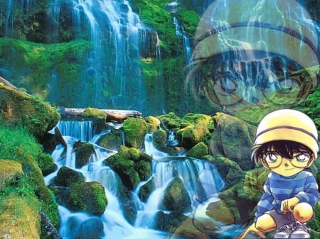 Conan Edogawa - male, conan edogawa, waterfall, detective conan