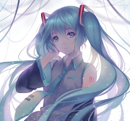 Hatsune Miku - nice, beauty, female, twintail, aqua hair, simple, anime girl, miku hatsune, pretty, anime, miku, twin tail, hatsune miku, girl, twintails, long hair, lovely, cg, hatsune, vocaloids, hd, blue hair, twin tails, vocaloid, plain, beautiful, sweet