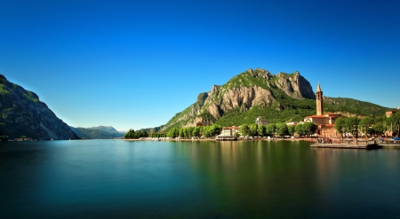 Lago di Como_italy - nice, sky, italy, trees, parts, panorama, mountains, reflections, view, ruins, clouds, architecture, green, old, bridge, landscapes, houses, lake, ancient, italia, village, snow, alps, colors