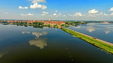 Mantova_Italy - hills, monument, town, light, medieval, view, old, landscapes, lake, houses, sky, castle, ruins, clouds, trees, colors, architecture, village, ancient, Italy, panorama, bridge, building, antique