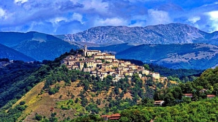 Labro_Italy - street, sky, italy, trees, panorama, mountains, monument, antique, view, ruins, castle, clouds, architecture, green, medieval, grass, old, landscapes, houses, ancient, building, hills, italia, village, town, forest, colors