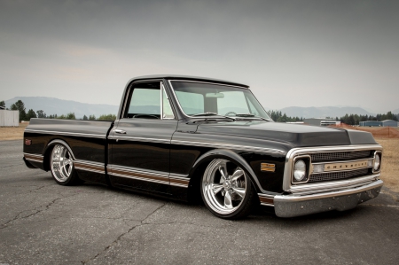 70-Chevy-CST-10 - Truck, Black, 1970, Lowered