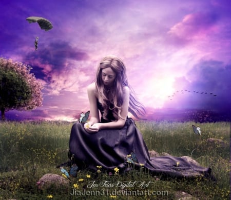 Belle Falls - garden, purple, lady, fantasy