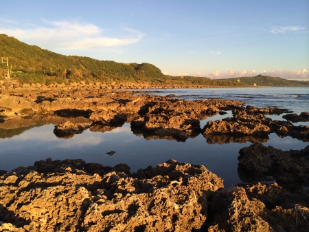 Golden Sunset - rock, sunset, ocean, mountain