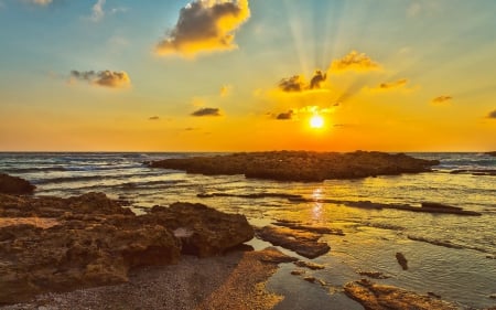 Sunset - beach, sunset, rocks, beautiful