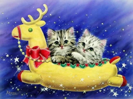 Reindeer Ride - pretty, creative pre-made, weird things people wear, lovely, xmas and new year, kitten, cute, cats, adorable, ride, reindeer, love four seasons, draw and paint, animals