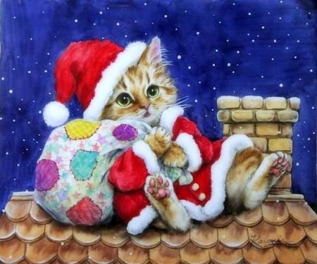 Santa Has Arrived - pretty, winter, creative pre-made, weird things people wear, colors, holidays, lovely, xmas and new year, kitten, cute, cats, adorable, love four seasons, draw and paint, animals