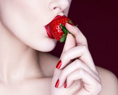 Strawberry - woman, strawberry, nails, fruits