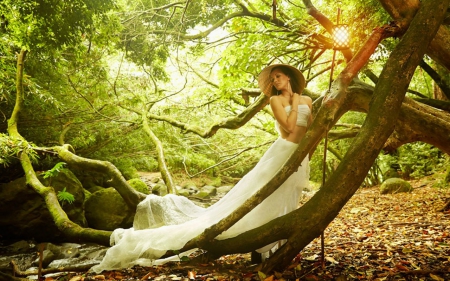 Forest Girl - forest, trees, woman, model