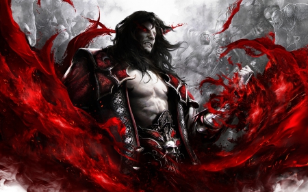 Gabriel Belmont - game, Castlevania, man, vampire, black, fantasy, red, Gabriel Belmont, art