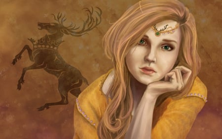 Myrcella Baratheon - digital, game, girl, art, fantasy, game of thrones, orange, myrcella baratheon, princess, woman