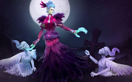 Death Prophet - moon, game, girl, dota, pink, fantasy, Death Prophet, Vesture of Unkindness Set, halloween, art