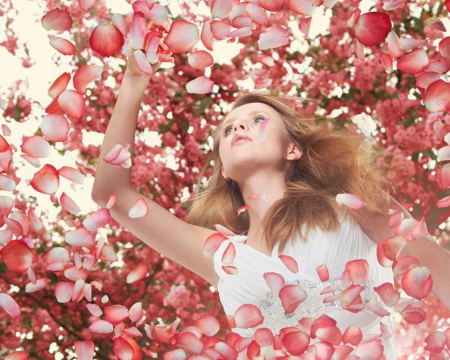 Beauty and Petals - petals, pink, woman, model