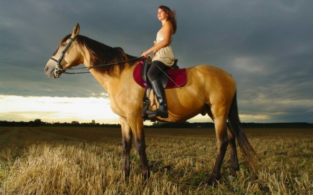 Cowgirl - field, horse, cowgirl, model