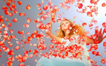 Beauty and Petals - flowers, petals, woman, model