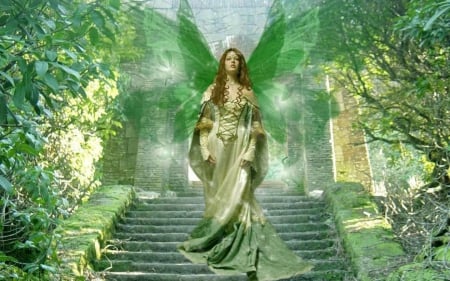 fairy in green - girl, fairy, fantasy, green