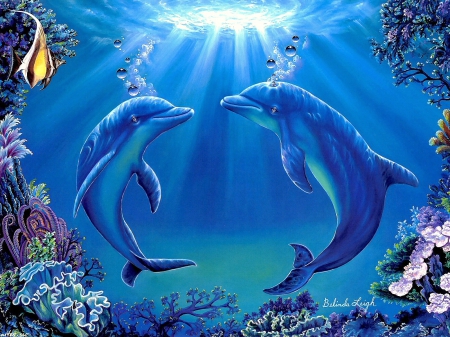 ★Dolphins Dance★ - attractions in dreams, blue, creative pre-made, family, stunning, dolphins, sealife, oceans, beautiful, fishes, sunbeam, colors, lovely, nature, underwater, dances, love four seasons, animals