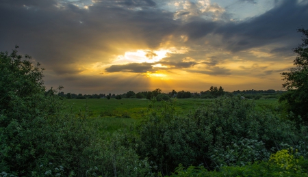 Sunset - clouds, sunset, amazinf, fields